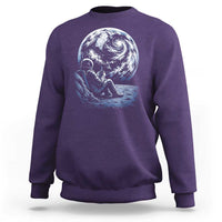 Astronaut Drinking Coffee On The Moon Graphic Sweatshirt Vintage Sci Fi Earth Horizon Space Explorer