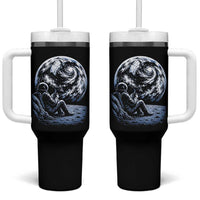 Astronaut Drinking Coffee On The Moon Graphic Tumbler With Handle Vintage Sci Fi Earth Horizon Space Explorer
