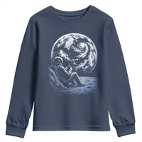 Astronaut Drinking Coffee On The Moon Graphic Youth Sweatshirt Vintage Sci Fi Earth Horizon Space Explorer