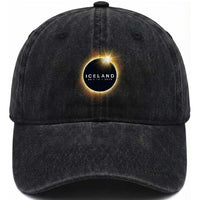 Iceland Total Solar Eclipse 2026 Washed Cotton Baseball Cap Path of Totality Astronomy Gift