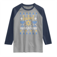 Happy Hanukkah Raglan Shirt Jewish Festival of Lights Hanukkiah Menorah Ugly Chanukah