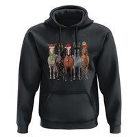 Funny Christmas Horse Hoodie Xmas Light Reindeer Horses Crew with Santa Hat