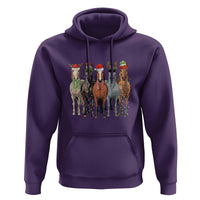 Funny Christmas Horse Hoodie Xmas Light Reindeer Horses Crew with Santa Hat