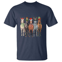 Funny Christmas Horse T Shirt Xmas Light Reindeer Horses Crew with Santa Hat - Wonder Print Shop