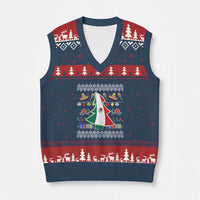 Mexican Xmas V-Neck Knit Sweater Vest Mexico Flag Xmas Tree Ugly Sweater - Wonder Print Shop