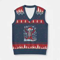 Dancing Skeleton Xmas V-Neck Knit Sweater Vest Snowy Xmas Night Santa - Wonder Print Shop