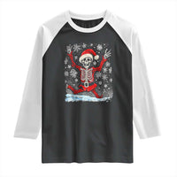 Dancing Skeleton Christmas Raglan Shirt Snowy Xmas Night Santa