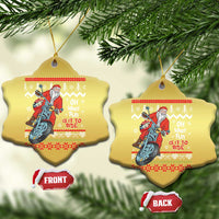 Biker Santa Claus Christmas Ornament Christmas Motorcycle Oh What Fun It Is To Ride Ugly Sweater - Wonder Print Shop