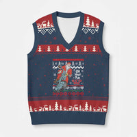 Biker Santa Claus V-Neck Knit Sweater Vest Xmas Motorcycle Oh What Fun It Is To Ride Ugly Sweater - Wonder Print Shop
