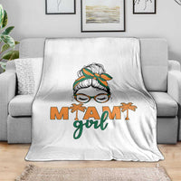 Miami Girl Messy Bun Bandana Throw Blanket South Florida Pride Palm Trees
