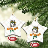 Miami Girl Messy Bun Bandana Ceramic Ornament South Florida Pride Palm Trees