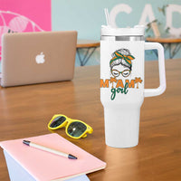 Miami Girl Messy Bun Bandana Tumbler With Handle South Florida Pride Palm Trees