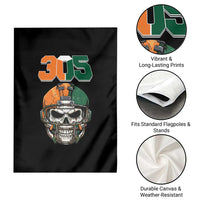 305 Football Warrior Skull Garden Flag Orange and Green Miami Vibes