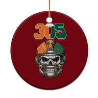 305 Football Warrior Skull Ceramic Ornament Orange and Green Miami Vibes