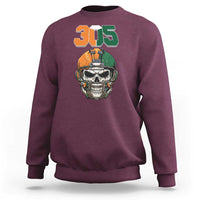 305 Football Warrior Skull Sweatshirt Orange and Green Miami Vibes