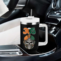 305 Football Warrior Skull Tumbler With Handle Orange and Green Miami Vibes