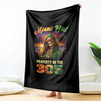 Miami Girl Skeleton Property of the 305 Throw Blanket Tropical City Florida Pride Street Style