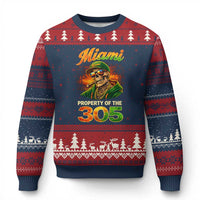 Miami Property of the 305 Skeleton Graphic Ugly Christmas Sweater Street King with Sunset Florida Swag