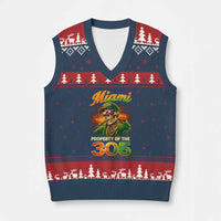 Miami Property of the 305 Skeleton Graphic V-Neck Knit Sweater Vest Street King with Sunset Florida Swag