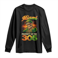 Miami Property of the 305 Skeleton Graphic Long Sleeve Shirt Street King with Sunset Florida Swag