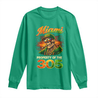 Miami Property of the 305 Skeleton Graphic Long Sleeve Shirt Street King with Sunset Florida Swag