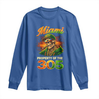 Miami Property of the 305 Skeleton Graphic Long Sleeve Shirt Street King with Sunset Florida Swag