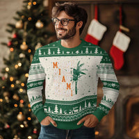 Miami Pride Palm Tree Graphic Ugly Christmas Sweater Orange and Green Tropical City Vibes