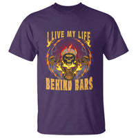 I Live My Life Behind Bars Skull Biker Motorcycle Dirt Biker Skeleton T-Shirt - Wonder Print Shop
