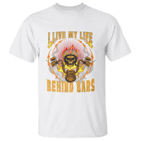 I Live My Life Behind Bars Skull Biker Motorcycle Dirt Biker Skeleton T-Shirt - Wonder Print Shop