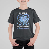 We Wear Blue Autism Awareness Support Be Kind Blue Heart Kid T-Shirt - Wonder Print Shop