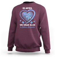 We Wear Blue Autism Awareness Support Be Kind Blue Heart Sweatshirt - Wonder Print Shop