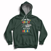 Forest green autism awareness hoodie with 'VOICE' and 'HEART' graphic, front pocket and hood
