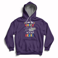 Purple autism awareness hoodie with 'VOICE' and 'HEART' graphic, front pocket and hood