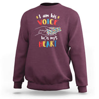 I Am His Voice He Is My Heart Autism Awareness Autism Mom Sweatshirt - Wonder Print Shop