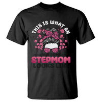 Funny Bonus Mom T Shirt This Is What An Awesome Stepmom Looks Like Pink Messy Bun - Wonder Print Shop