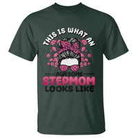 Funny Bonus Mom T Shirt This Is What An Awesome Stepmom Looks Like Pink Messy Bun - Wonder Print Shop