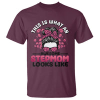 Funny Bonus Mom T Shirt This Is What An Awesome Stepmom Looks Like Pink Messy Bun - Wonder Print Shop