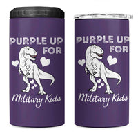 Purple Up For Military Kids 4 in 1 Can Cooler Tumbler Military Child Month Dinosaur