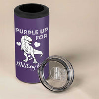 Purple Up For Military Kids 4 in 1 Can Cooler Tumbler Military Child Month Dinosaur