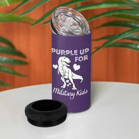 Purple Up For Military Kids 4 in 1 Can Cooler Tumbler Military Child Month Dinosaur