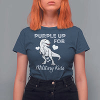 Purple Up For Military Kids T Shirt For Women Military Child Month Dinosaur