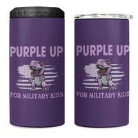 Purple Up For Military Kids 4 in 1 Can Cooler Tumbler Military Child Month Dinosaur American Flag