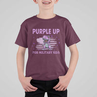 Purple Up For Military Kids T Shirt For Kid Military Child Month Dinosaur American Flag
