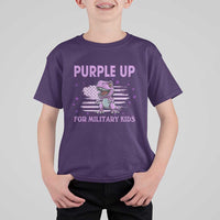 Purple Up For Military Kids T Shirt For Kid Military Child Month Dinosaur American Flag