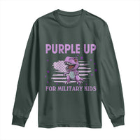 Purple Up For Military Kids Long Sleeve Shirt Military Child Month Dinosaur American Flag