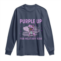 Purple Up For Military Kids Long Sleeve Shirt Military Child Month Dinosaur American Flag