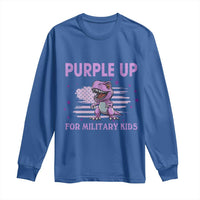 Purple Up For Military Kids Long Sleeve Shirt Military Child Month Dinosaur American Flag