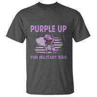 Purple Up For Military Kids T Shirt Military Child Month Dinosaur American Flag