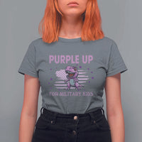 Purple Up For Military Kids T Shirt For Women Military Child Month Dinosaur American Flag