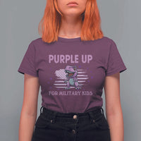 Purple Up For Military Kids T Shirt For Women Military Child Month Dinosaur American Flag
